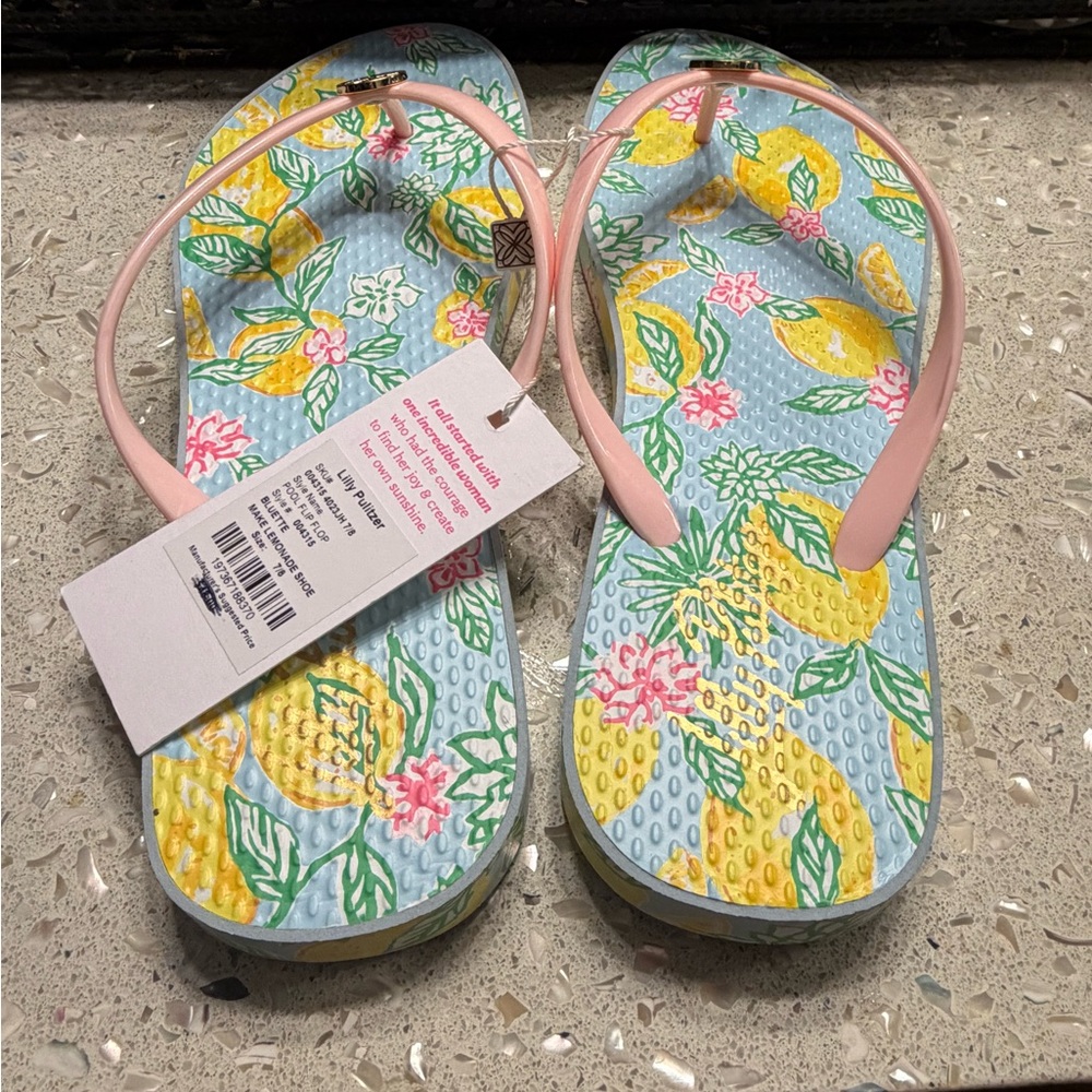 Lilly Pulitzer Floral Flip Flops 7/8 NWT - Picture 4 of 4
